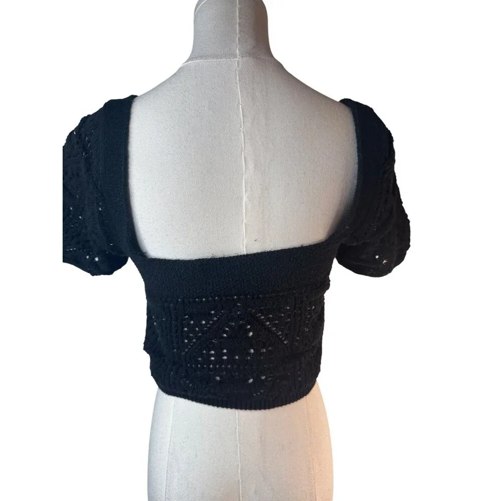 2/$30 ZARA Black Cropped Small Sweater Top Cotton/Polyester